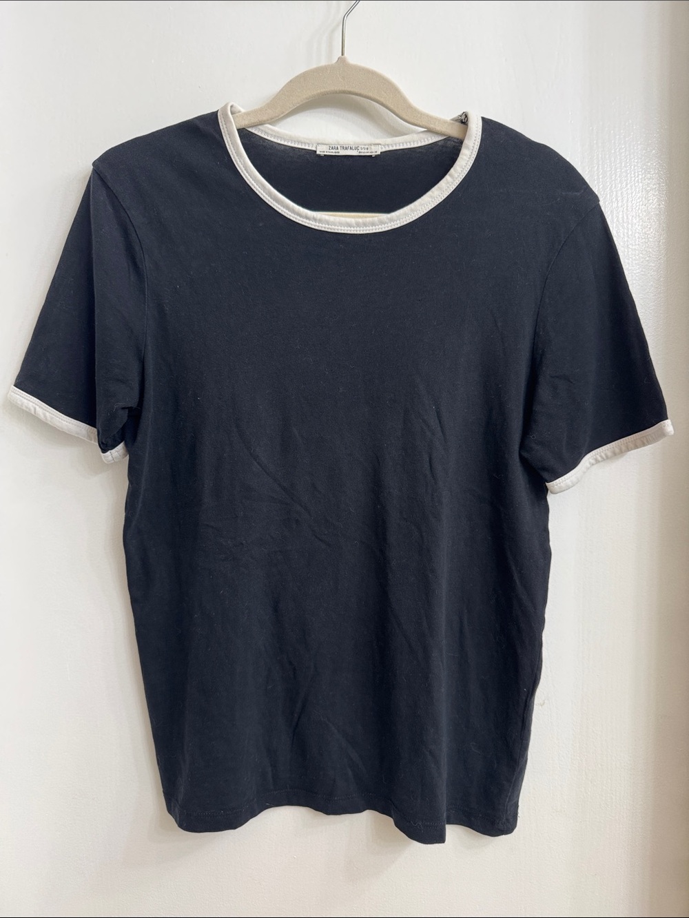 Zara Black T-Shirt with White Ringer Trim